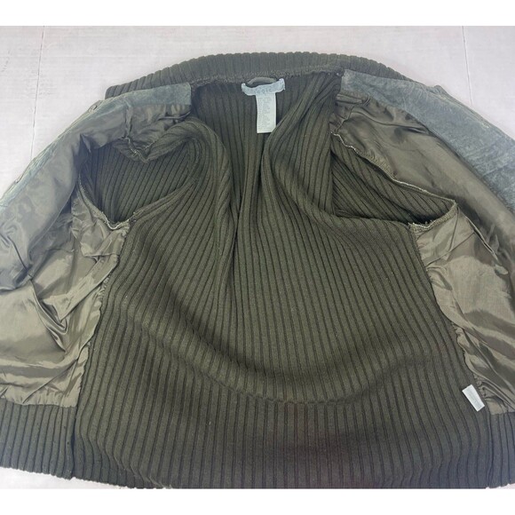 Vintage Suede Silk Wool Jacket Cardigan Jacket L Olive Green Y2K Bella Swan - Picture 7 of 14